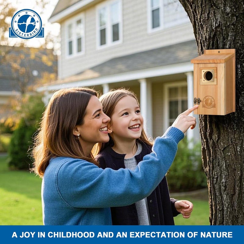 SISTERBIRD 2 Pack Bird Houses for Outside Clearance with Copper Guard, Cedar Bird House Outdoor, Bluebird Finch Swallow Wren Chickadee Assembly Required - Image 4